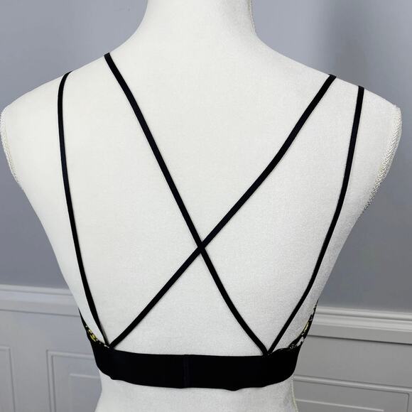 Flirtitude, Size Large, Black Floral Bralette, V-Neck, Strappy Back, Pullover - Picture 2 of 6
